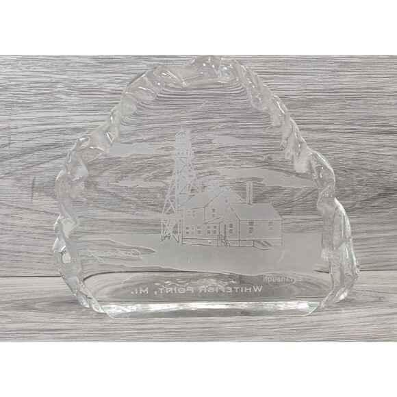 Frosted Glass Reversed Etched Lighthouse Whitefish Point, Michigan by Cavanaugh - Picture 3 of 5